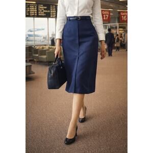 70s Vintage Bronson California Blue Midi Skirt Belted High Waist A Line Small